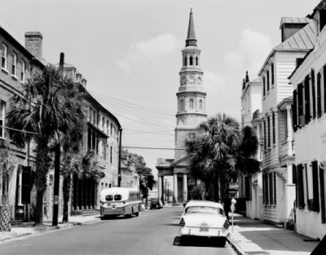 USA South Carolina Charleston St Phillips church and Dock Street Theatre Canvas Art -  (18 x 24)
