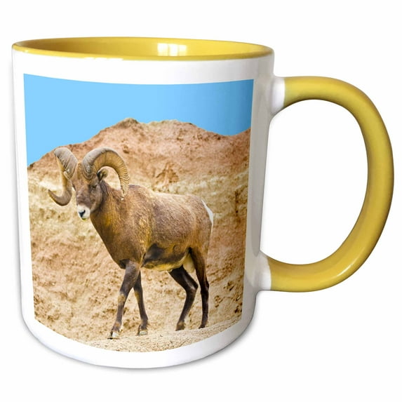 USA, South Dakota, Badlands NP, Bighorn Sheep. 11oz Two-Tone Yellow Mug mug-259997-8