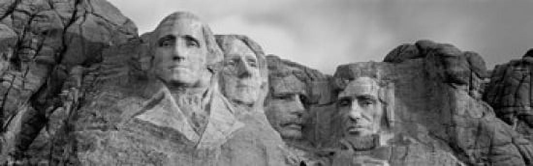 USA South Dakota Mount Rushmore Low angle view of rock carvings (Black And White) Canvas Art - Panoramic Images (18 x 6)
