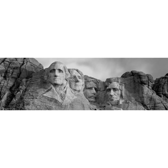 USA South Dakota Mount Rushmore Low angle view of rock carvings (Black And White) Canvas Art - Panoramic Images (18 x 6)