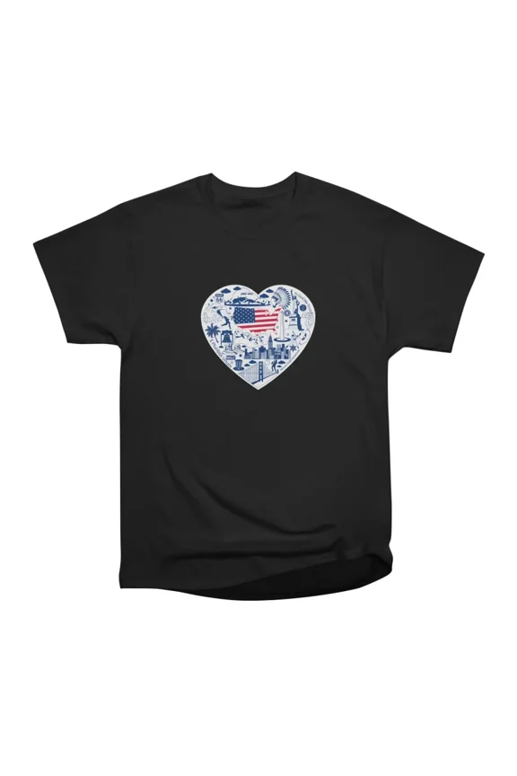 USA Souvenir Heart Iconic American Landmarks T-Shirt Tee Gift For Him Merch For Her Appare