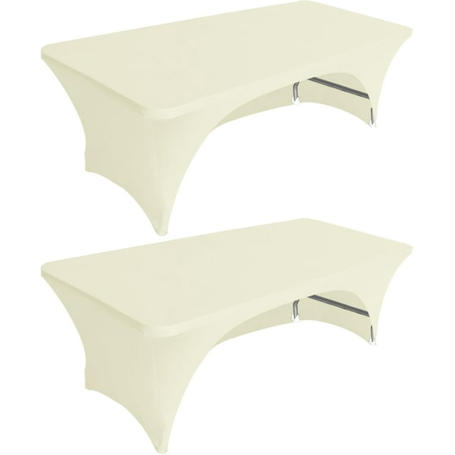 USA Spandex Table Cover - 8 ft. Fitted, 30+ Colors, Polyester Stretch Spandex Table Toppers, 2 Pack (Ivory)
