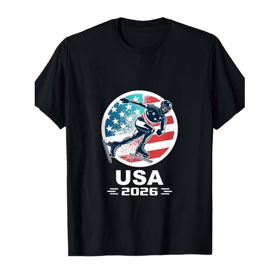 USA Speed Skating 2026 Patriotic American Flag Graphic T-Shirt Retro Winter Sports Apparel for Men and Women