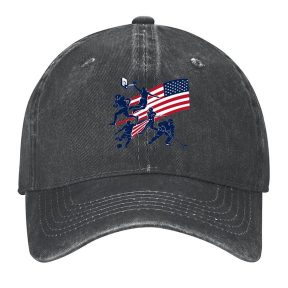 USA Sports Baseball Cap,Adjustable Denim Hat for Women Men Teachers Mom,Black