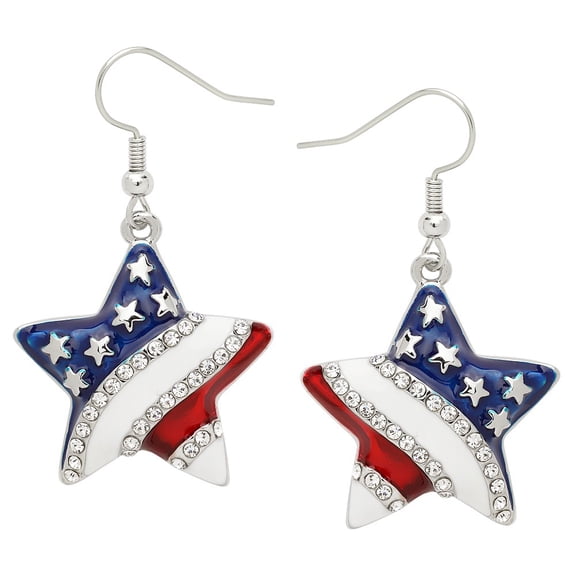 USA Star Pendant Necklace or Earring Rhinestone Crystal Rhodium Plated 17 Inch Snake Chain E0804