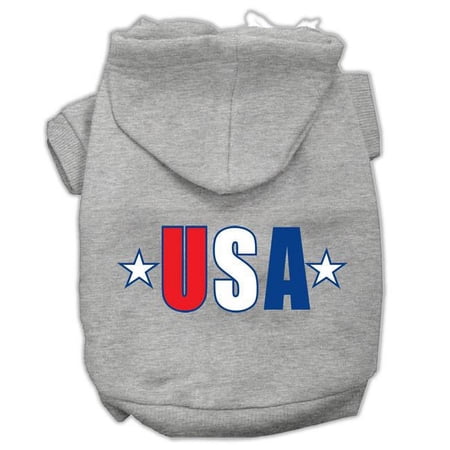 USA Star Screen Print Pet Hoodies, Grey - Extra Small