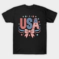 thumbnail image 1 of USA Stars And Stripes Bow Star Patriotic 4th of July Coquette Aesthetic Unisex T-Shirt, 1 of 3