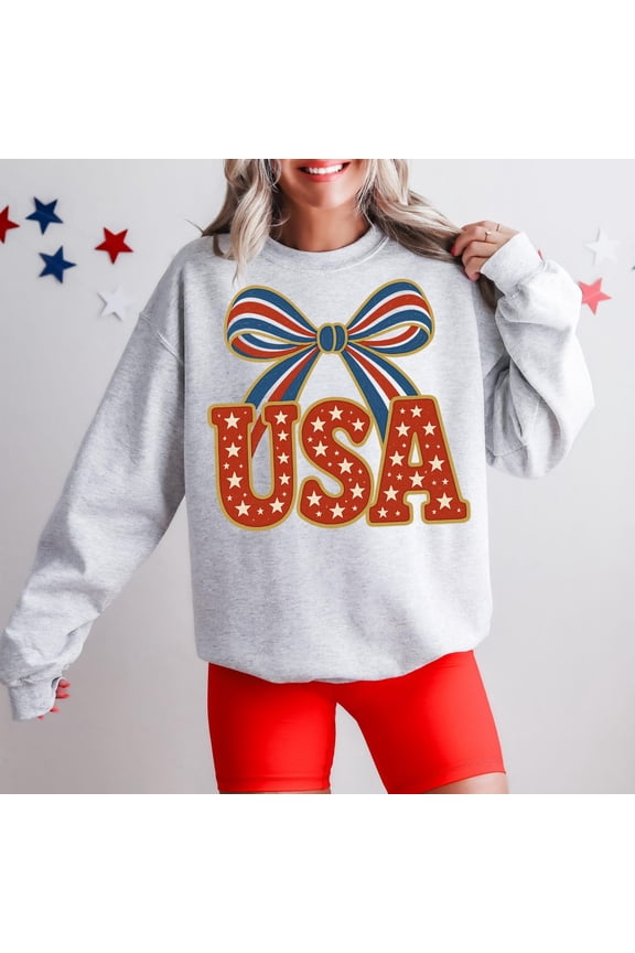 USA Stars Bow Patriotic, Red White Blue Girly Sublimation Design, Preppy 4th of July Shirt Design, Trendy Coquette America768 Tshirt All Size S-5XL