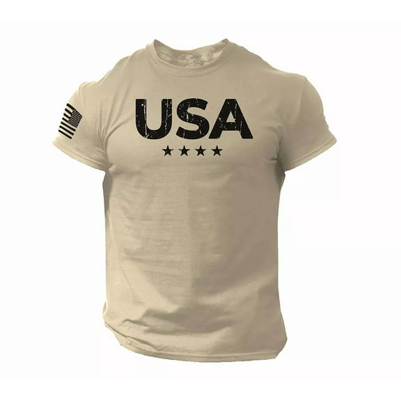USA Stars Flag Men T Shirt American Gym Workout Cotton Tee