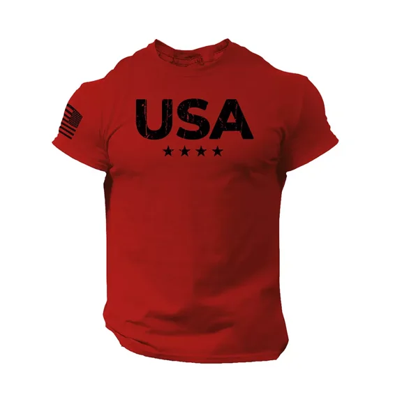 USA Stars Flag Men T Shirt American Gym Workout Cotton Tee