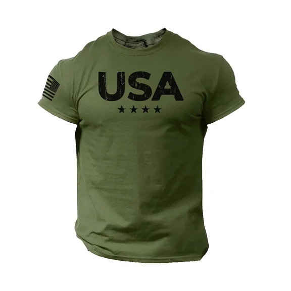 USA Stars Flag Men T Shirt American Gym Workout Cotton Tee