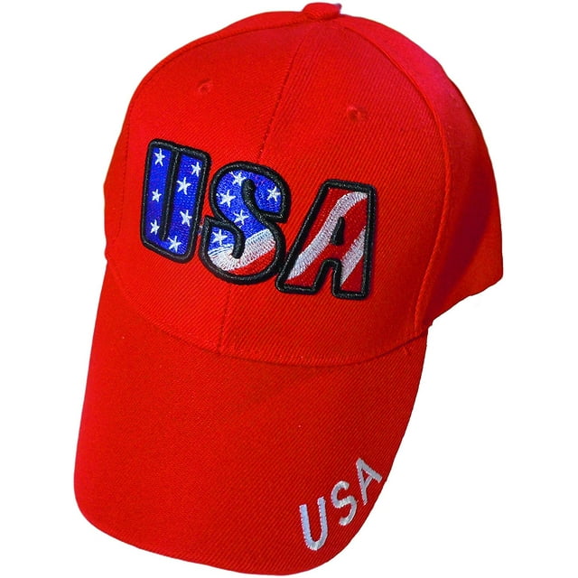 USA Stars and Stripes Letters Embroidered Baseball Cap/Hat (Red