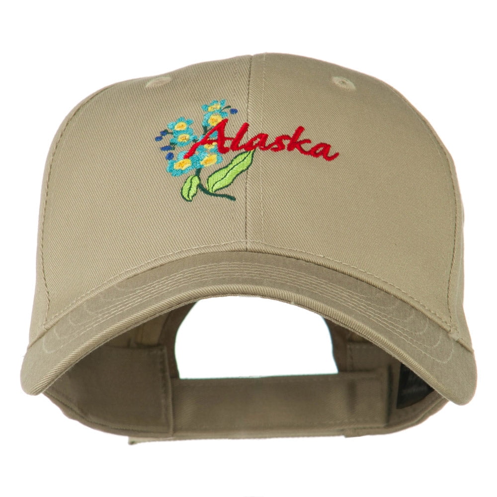 USA State Alaska Flower Embroidered Low Profile Cotton Cap - Khaki OSFM ...