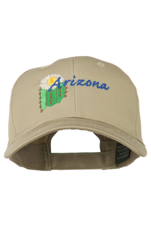 USA State Arizona Flower Embroidered Low Profile Cotton Cap - Khaki OSFM