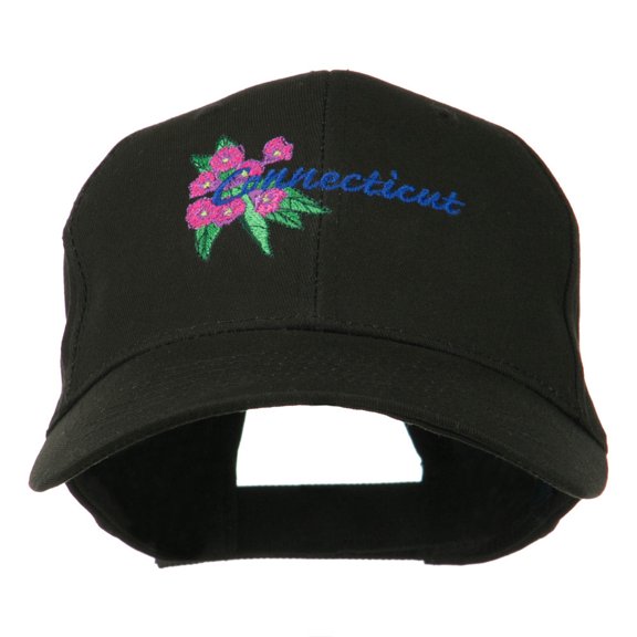 USA State Connecticut Flower Embroidered Low Profile Cotton Cap - Black OSFM
