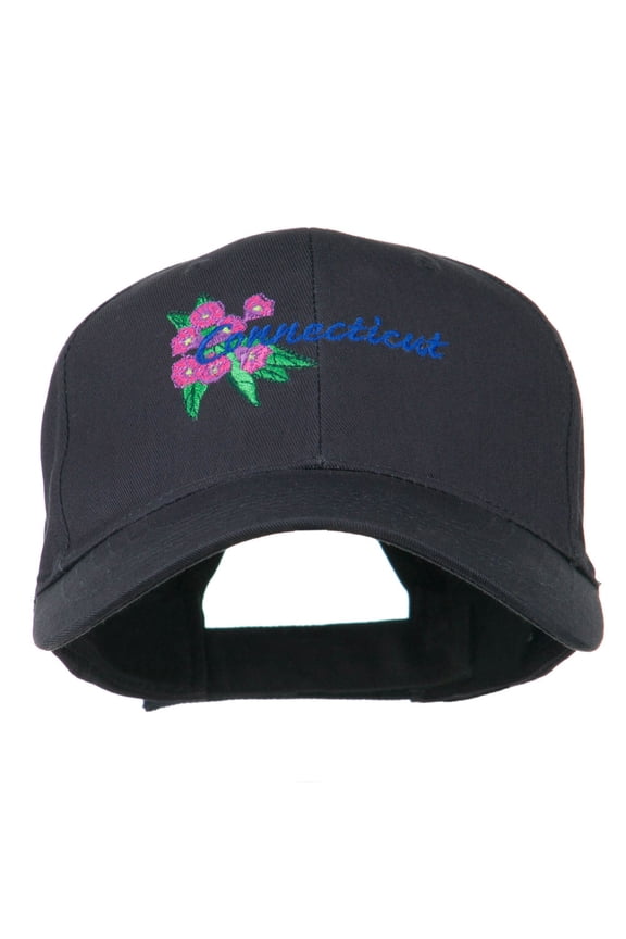 USA State Connecticut Flower Embroidered Low Profile Cotton Cap - Navy OSFM