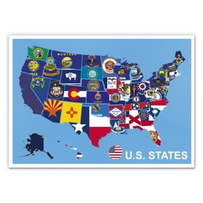 USA State Flags Map - 12" Vinyl Sticker Waterproof Decal