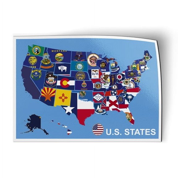 USA State Flags Map - 7" Magnet for Car Locker Refrigerator
