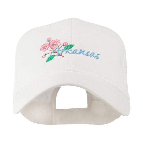 USA State Flower Arkansas Apple Blossom Embroidered Cap - White OSFM