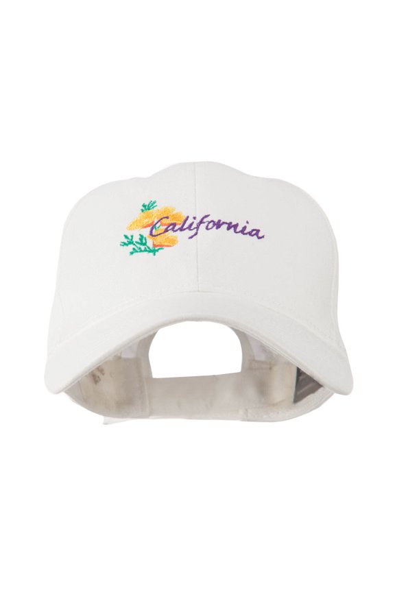 USA State Flower California Poppy Embroidery Cap - White OSFM