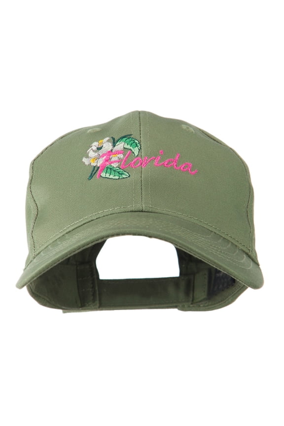 USA State Flower Florida Orange Blossom Embroidery Cap - Olive OSFM