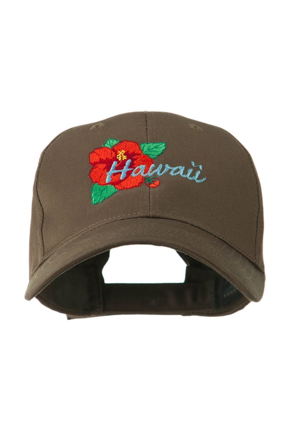 USA State Flower Hawaii Hibiscus Embroidery Cap - Brown OSFM