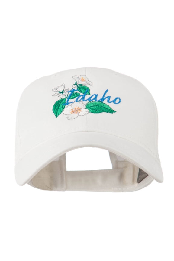 USA State Flower Idaho Mock Orange Embroidered Cap - White OSFM