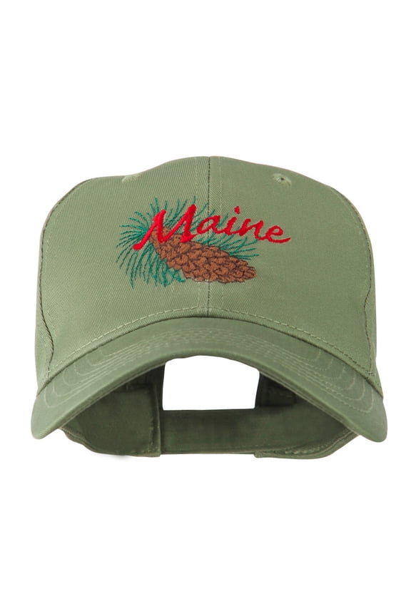 USA State Flower Maine Pine Cone and Tassel Embroidered Cap - Olive OSFM