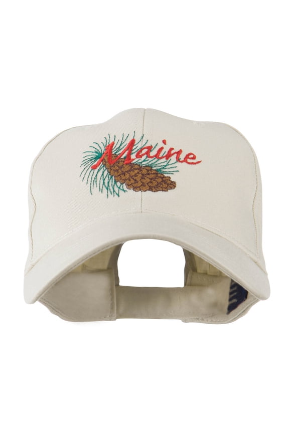 USA State Flower Maine Pine Cone and Tassel Embroidered Cap - Stone OSFM