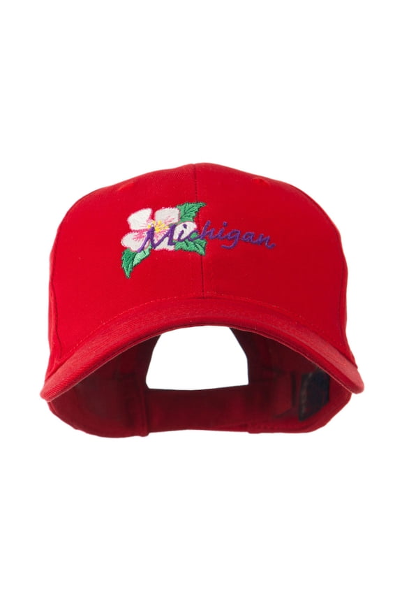 USA State Flower Michigan Apple Blossom Embroidered Cap - Red OSFM