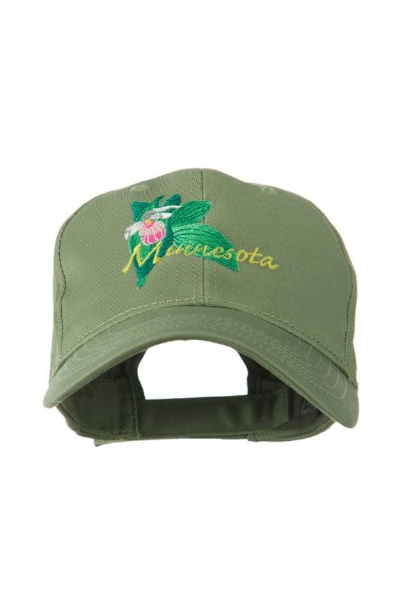 USA State Flower Minnesota Embroidery Cap - Olive OSFM