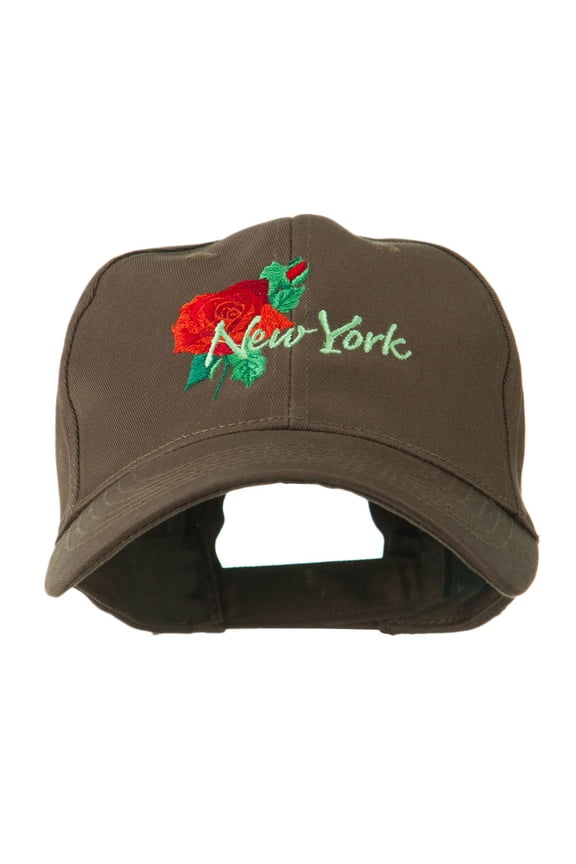 USA State Flower New York Rose Embroidery Cap - Brown OSFM