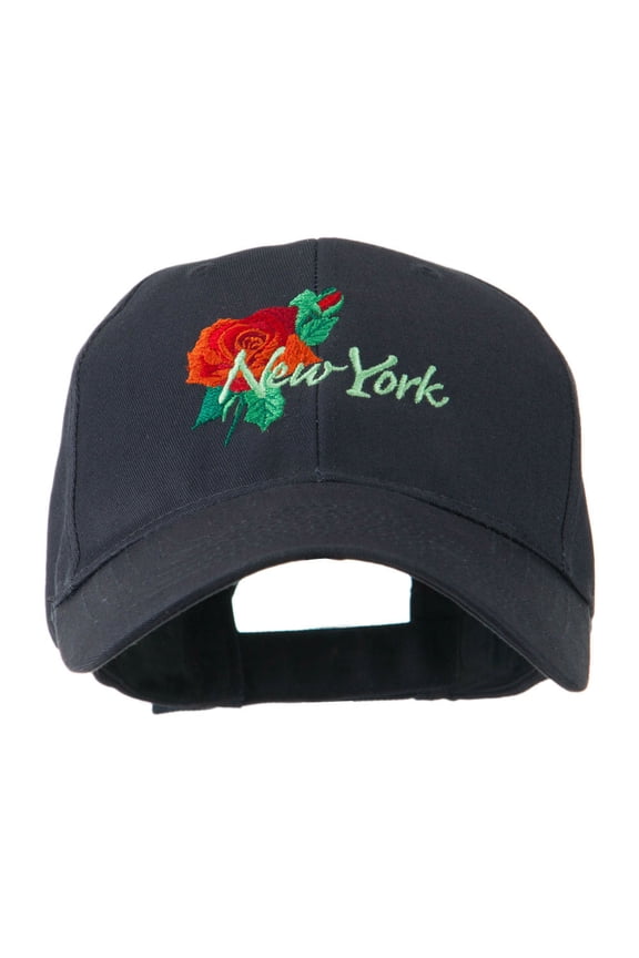 USA State Flower New York Rose Embroidery Cap - Navy OSFM