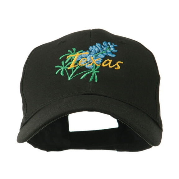 USA State Flower Texas Bluebonnet Embroidered Cap - Black OSFM