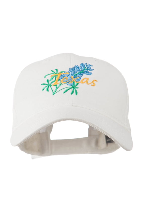 USA State Flower Texas Bluebonnet Embroidered Cap - White OSFM
