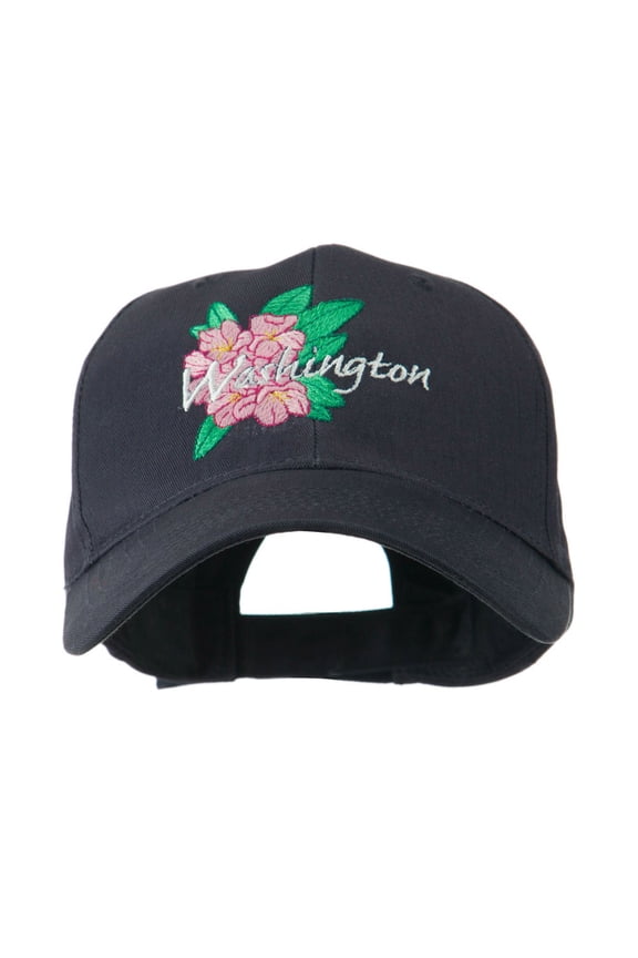 USA State Flower Washington Rhododendron Embroidered Cap - Navy OSFM