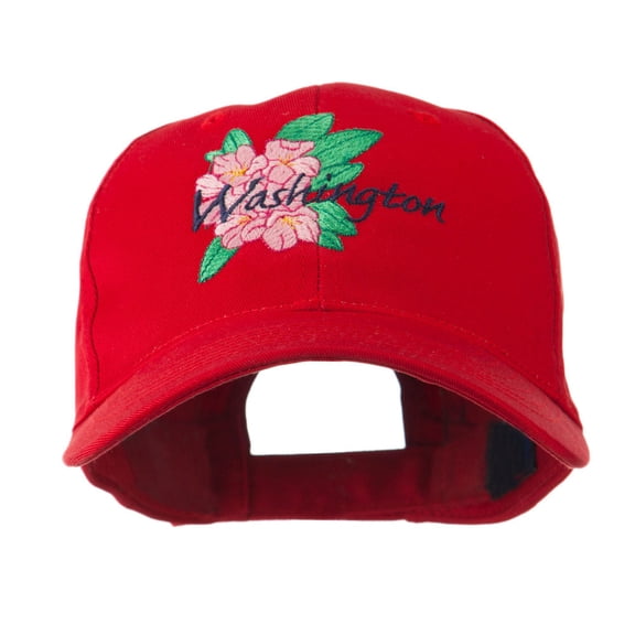 USA State Flower Washington Rhododendron Embroidered Cap - Red OSFM