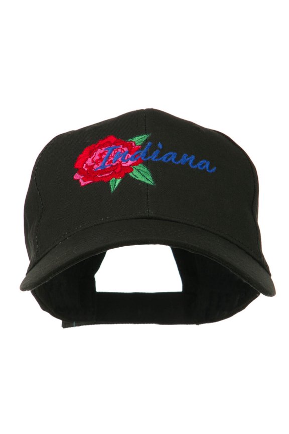 USA State Indiana Flower Peony Embroidered Low Cotton Cap - Black OSFM
