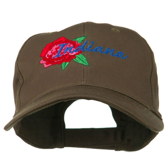 USA State Indiana Flower Peony Embroidered Low Cotton Cap - Brown OSFM