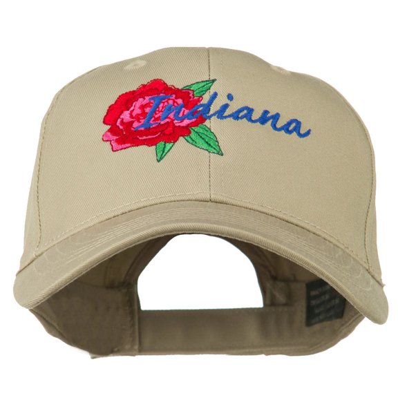USA State Indiana Flower Peony Embroidered Low Cotton Cap - Khaki OSFM