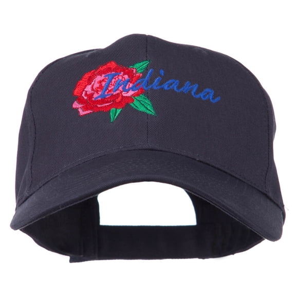 USA State Indiana Flower Peony Embroidered Low Cotton Cap - Navy OSFM