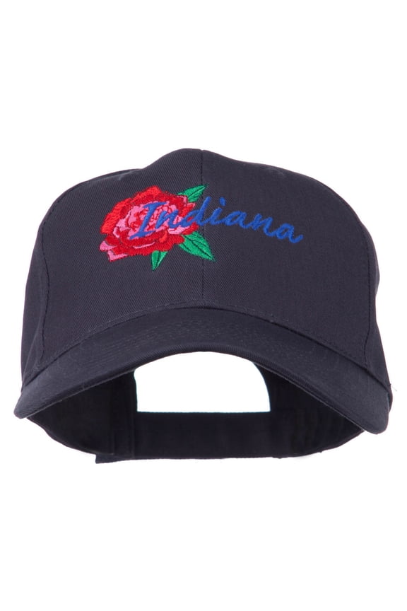 USA State Indiana Flower Peony Embroidered Low Cotton Cap - Navy OSFM