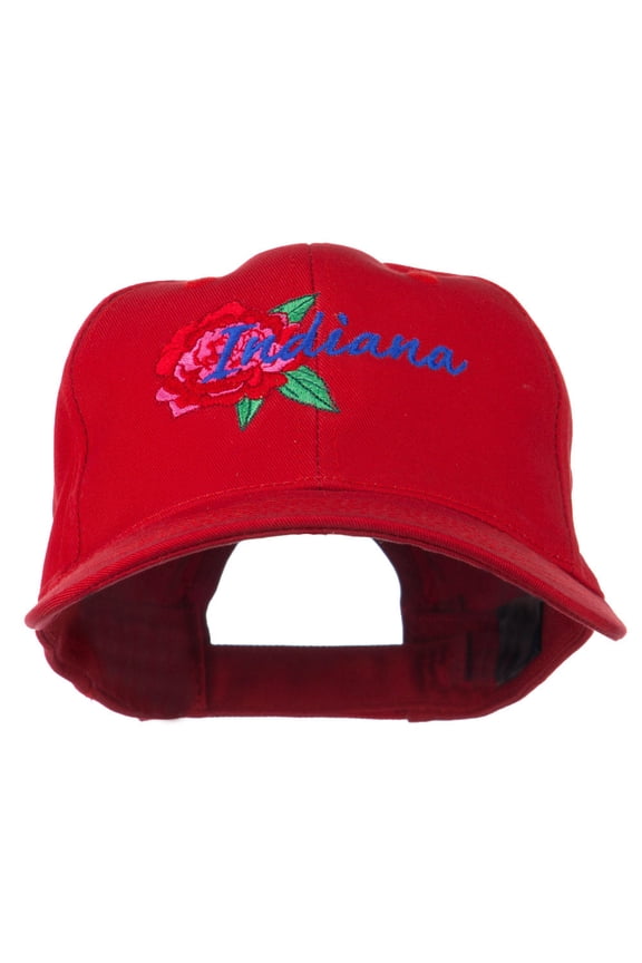 USA State Indiana Flower Peony Embroidered Low Cotton Cap - Red OSFM