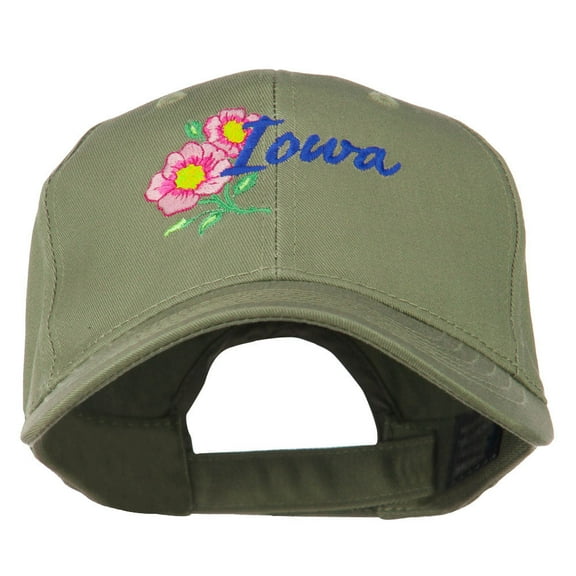 USA State Iowa Wild Rose Embroidered Low Profile Cap - Olive OSFM