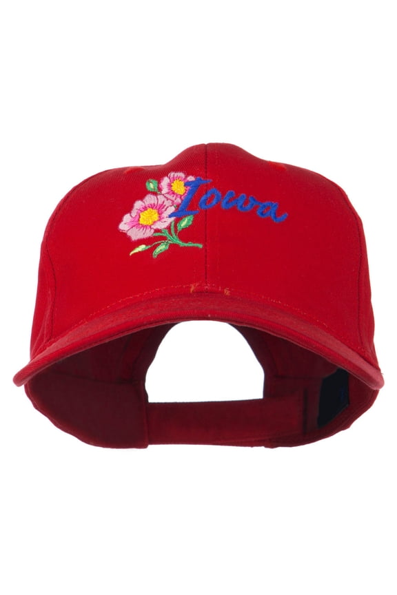 USA State Iowa Wild Rose Embroidered Low Profile Cap - Red OSFM