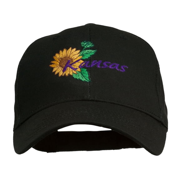 USA State Kansas Sunflower Embroidered Low Profile Cap - Black OSFM