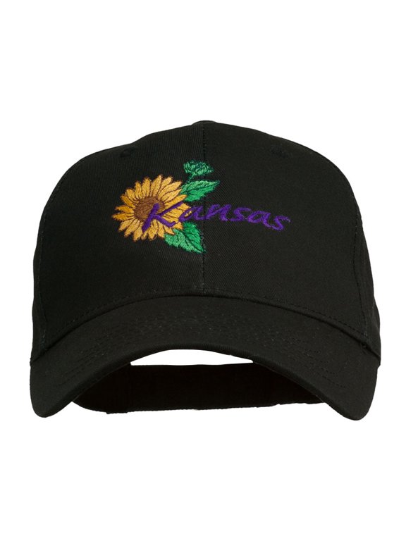 USA State Kansas Sunflower Embroidered Low Profile Cap - Black OSFM