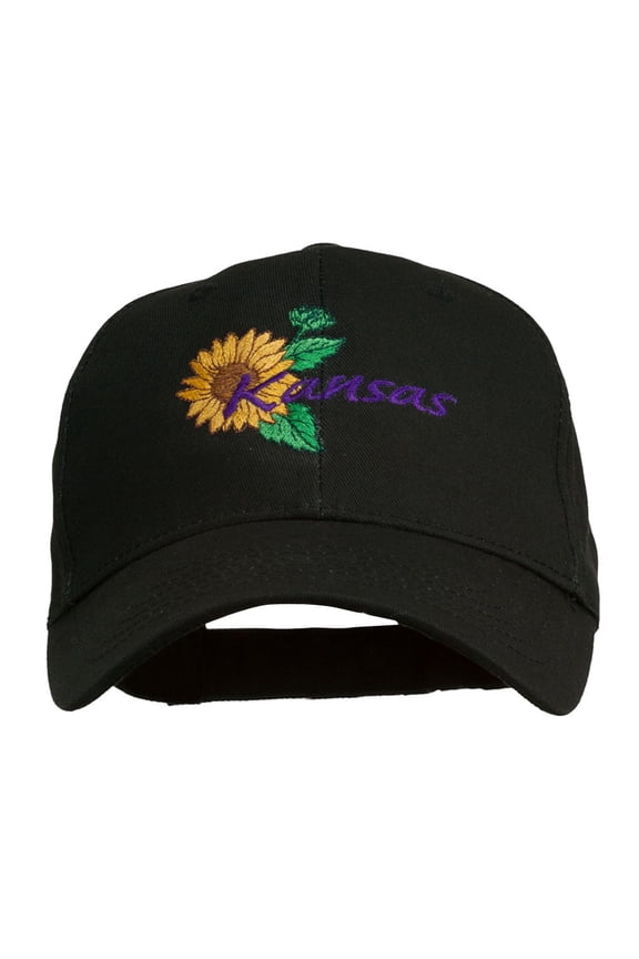 USA State Kansas Sunflower Embroidered Low Profile Cap - Black OSFM