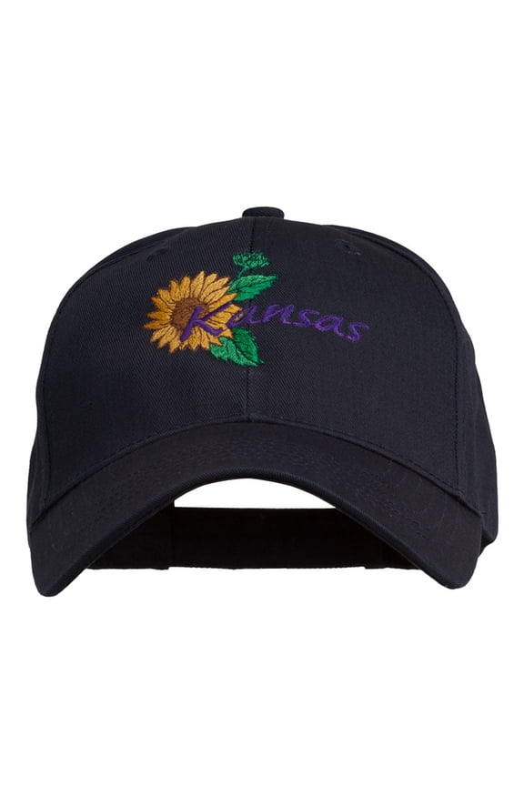USA State Kansas Sunflower Embroidered Low Profile Cap - Navy OSFM