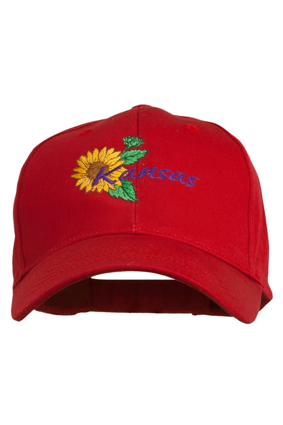USA State Kansas Sunflower Embroidered Low Profile Cap - Red OSFM